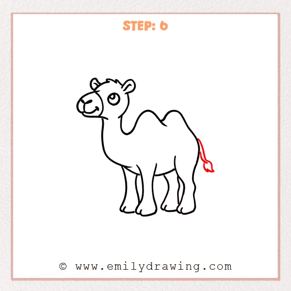 how to draw a cartoon camel - Cartoon camel now includes a small curved tail on the back with a simple tufted tip.